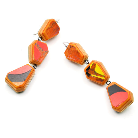 Triple Gem Dangle Earrings, Red
