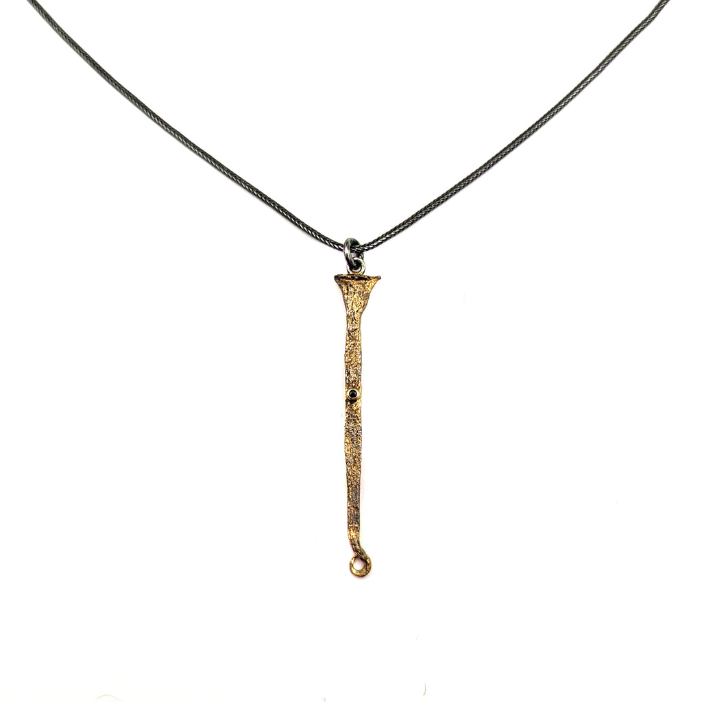 Gilded Italian Nail Necklace with Black Diamond and Scrolled Tip