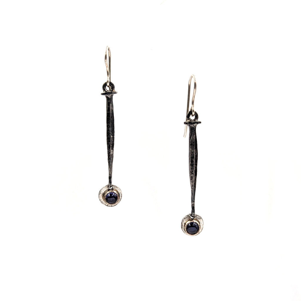 Forged Vintage Nail Earrings with Iolite