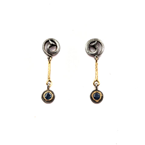 Scrolled Nail Studs with Hanging Sapphires