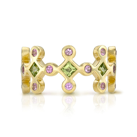 Peridot and Sapphire Crown Eternity Band