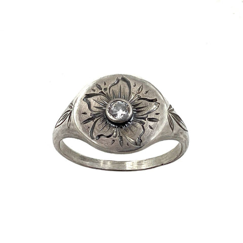 Pinwheel Flower Signet Ring, Topaz