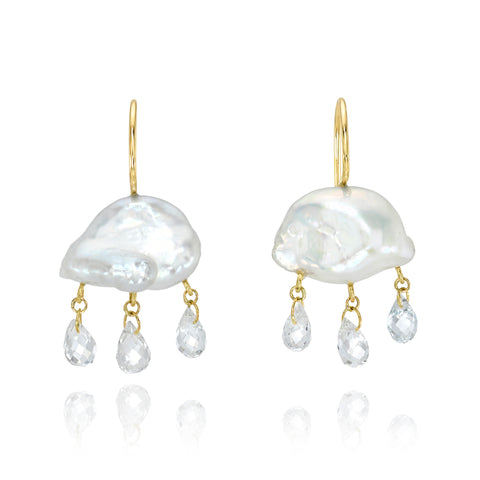 Rainy Day Hook Earrings, White Pearl