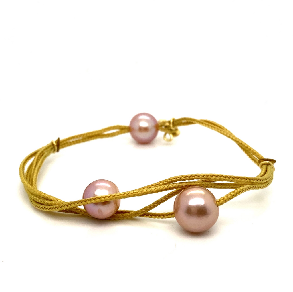 Gold Cord Bracelet, Freshwater Pearl & Gold