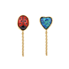 Mismatched Chain Stud Earrings, Ladybug and Opal Heart