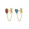 Mismatched Chain Stud Earrings, Ladybug and Opal Heart