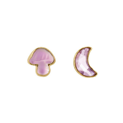 Mismatched Stud Earrings, Mushroom and Moon