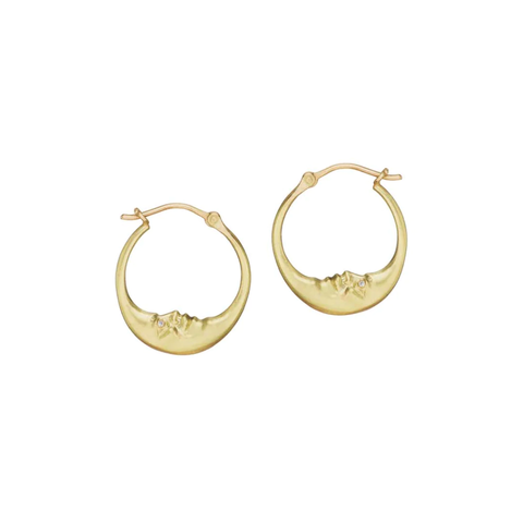 Small Crescent Moon Hoop Earrings, Gold
