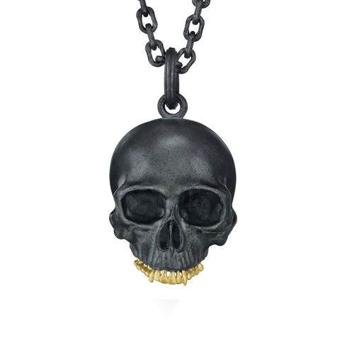 Large Black Skull Pendant Necklace