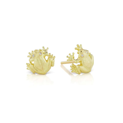Sitting Frog Studs with Diamond Eyes