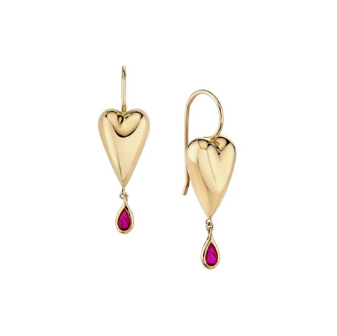 Ruby Heart Drop Earrings