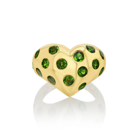 Chubby Heart Polka Dot Ring, Chrome Diopside