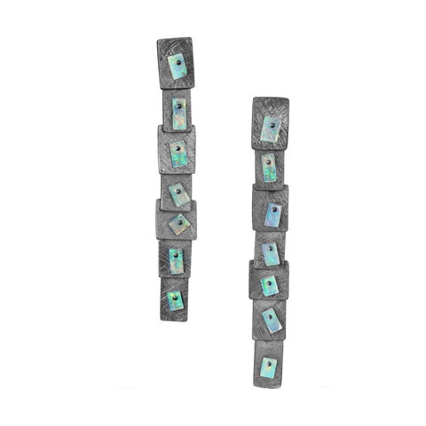 Carved Short Line Opal Mosaic Earrings