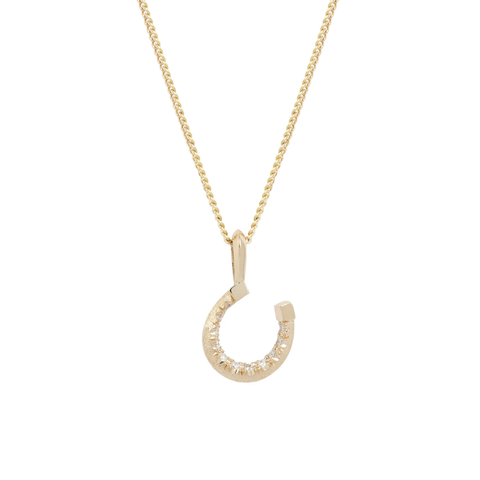 Horseshoe Pendant Necklace, White Diamonds