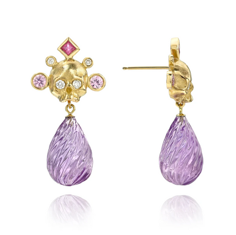 Crowned Skull Amethyst Earrings