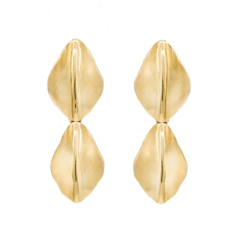 Ridge Fan Double Drop Earrings, Bronze
