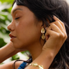 Ridge Fan Double Drop Earrings, Bronze