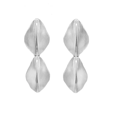 Ridge Fan Double Drop Earrings, Silver