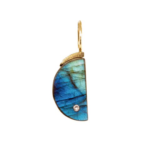 Blue Labradorite and Diamond Gold Moon Charm