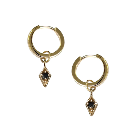 Diamond Charm Hoops, Black Diamond