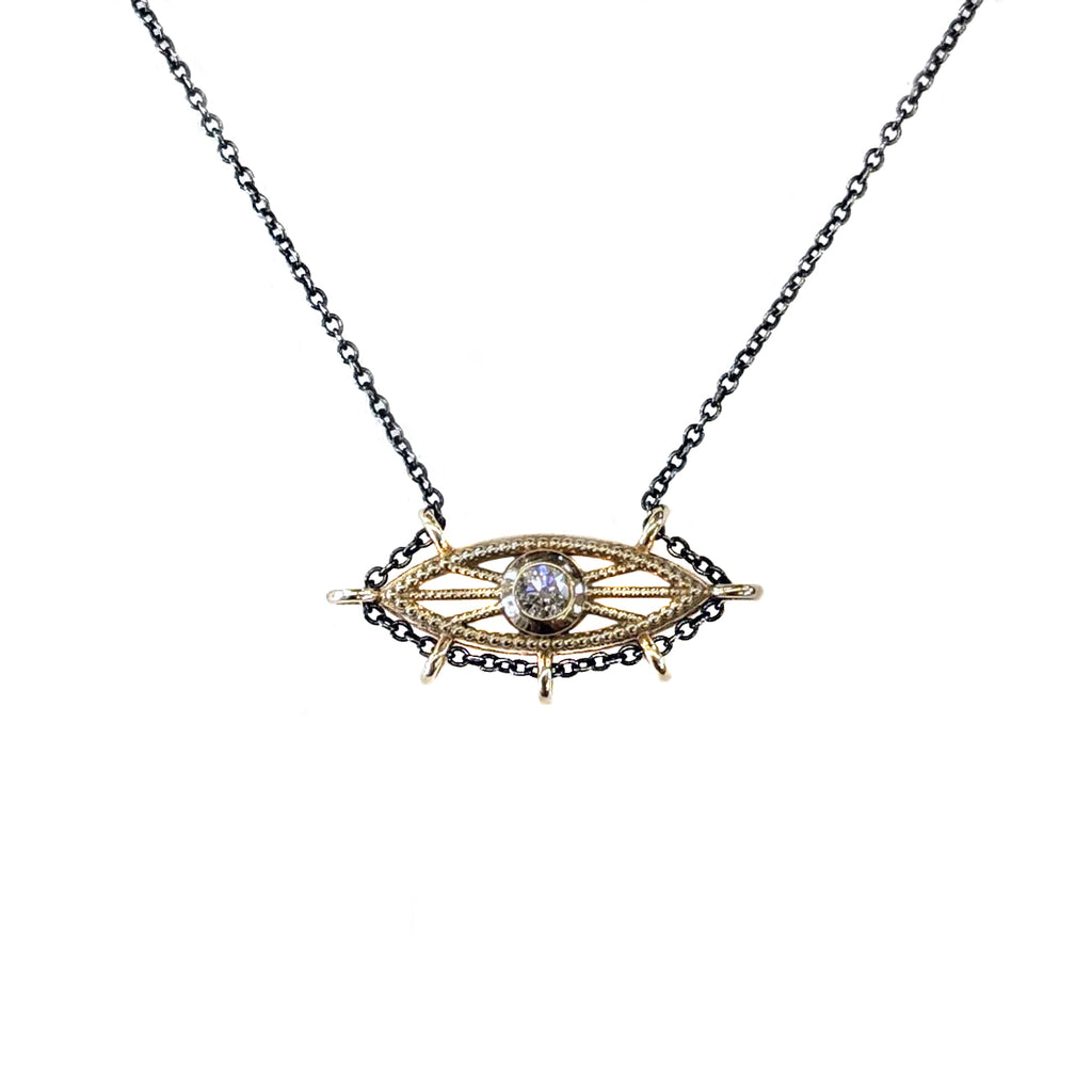 Deco Eye Chain Halo, Two-Tone Necklace