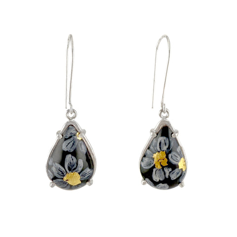 Black Daisy Teardrop Dangles