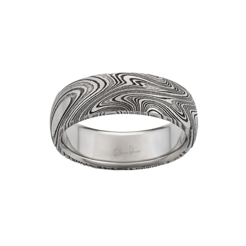 Naked Damascus Steel Ring, Kona Pattern