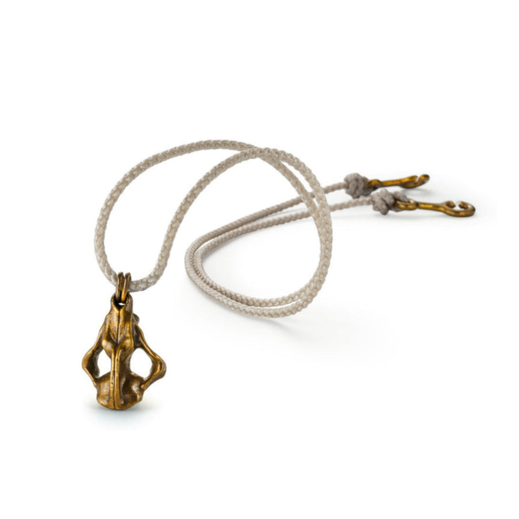 Fox Skull Necklace, Brass, White