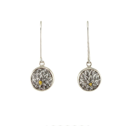 Button Dangle Earrings, Chrysanthemum