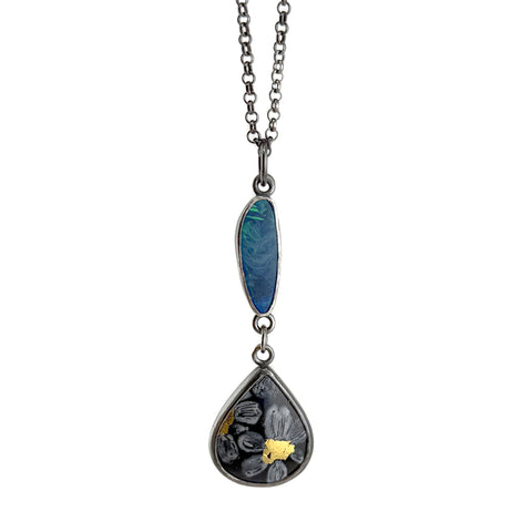 Black Daisy and Opal Necklace