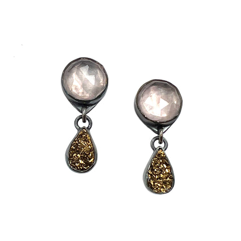 Druzy Drop Earrings, Rose & Gold