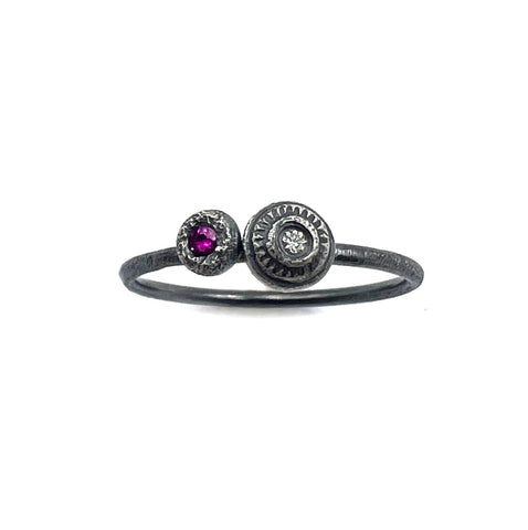 Diamond & Ruby Dot Stacker Ring