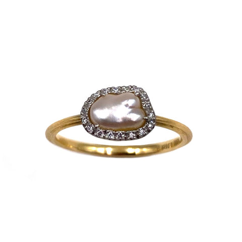 White Pearl & Diamond Tulle Ring