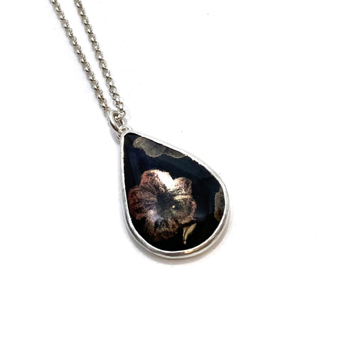 Teardrop Pendant, Pink Flower
