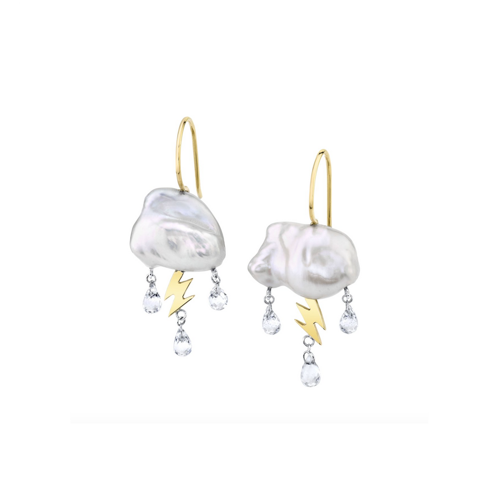 Petite Storm Cloud Earrings, White Pearl