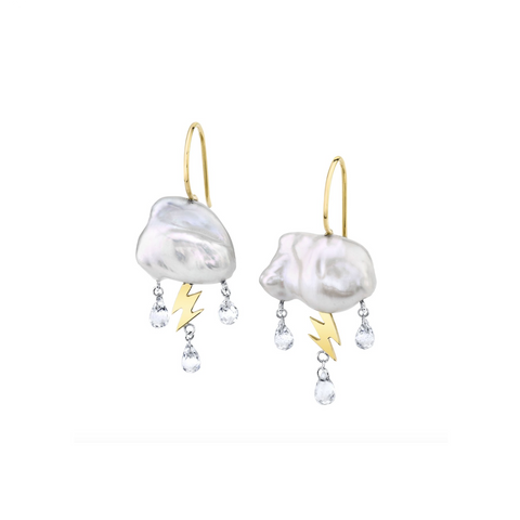 Petite Storm Cloud Earrings, White Pearl