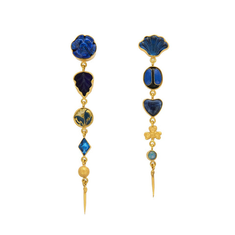 Five Charm with Victorian Drop Earrings, Blue