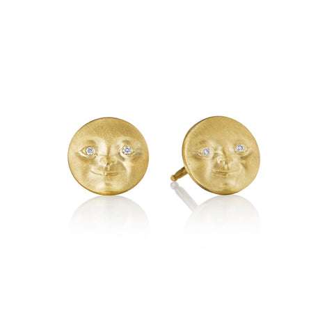 Gold Moonface Stud Earrings