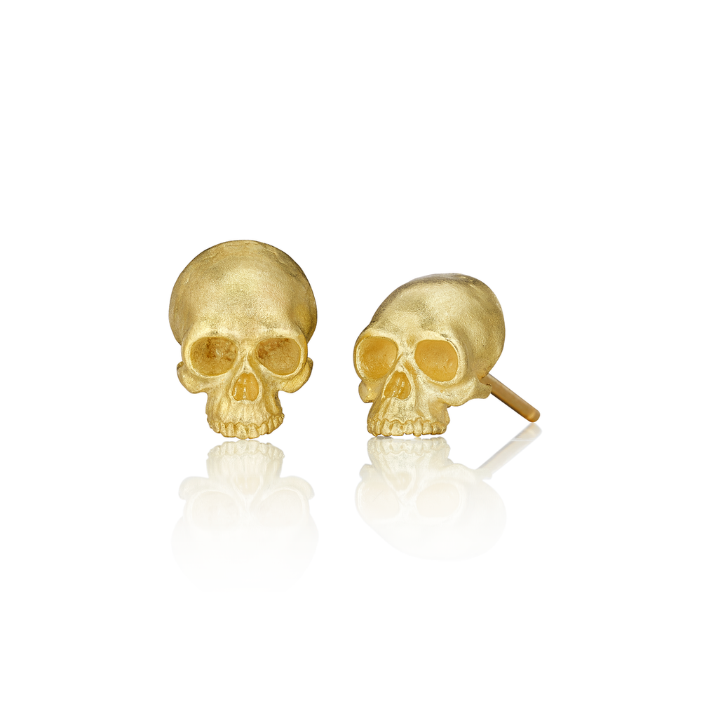 Skull Stud Earrings, Gold