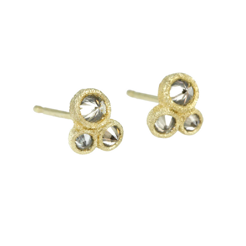 Inverted Triple Diamond Stud Earrings