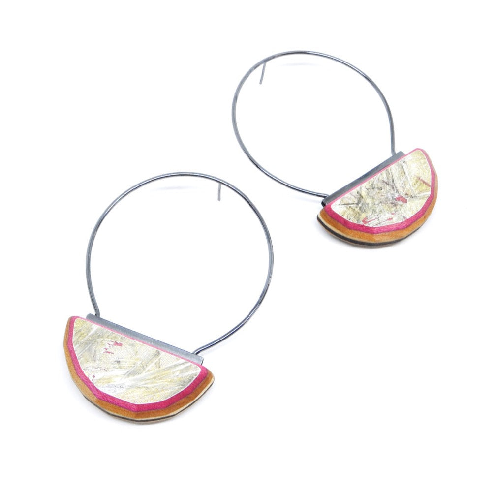 Diam Post Hoop Earrings, Gray & Pink