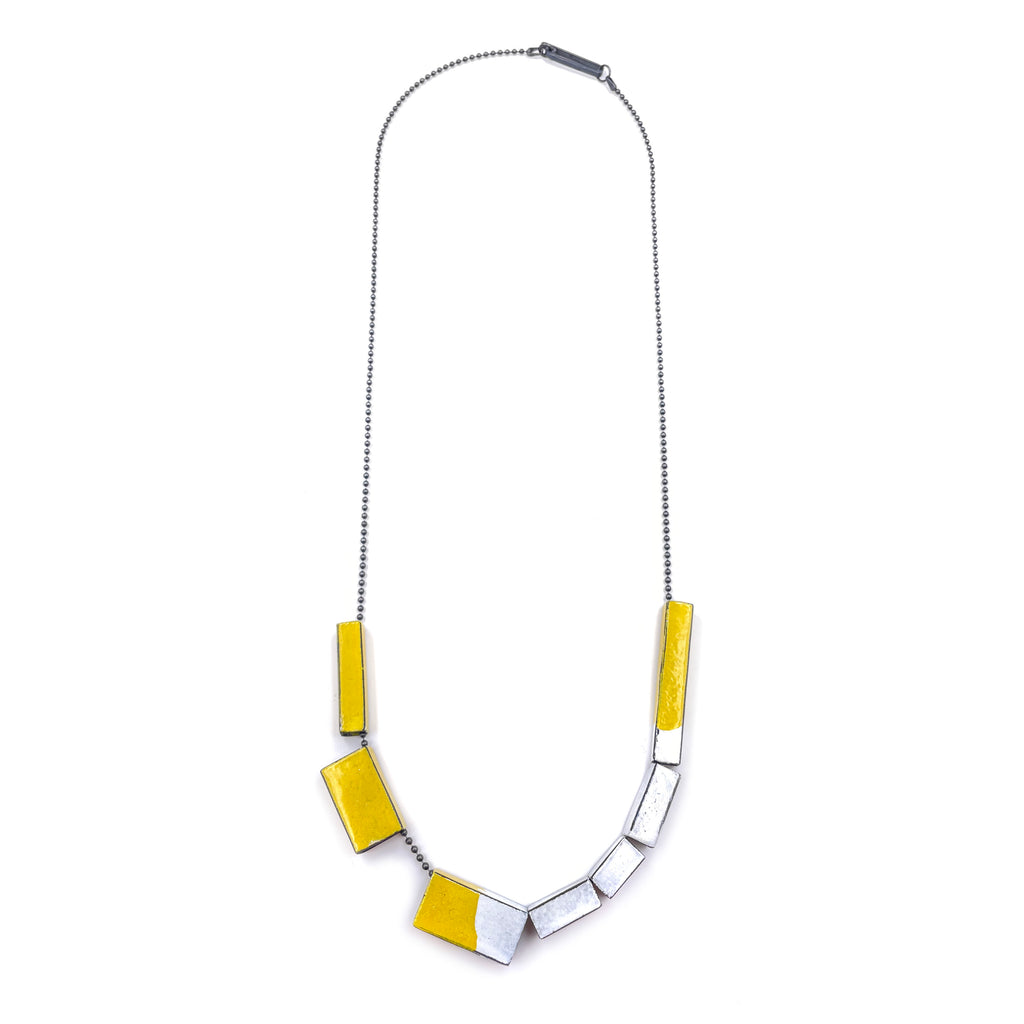 Tube Pendant Necklace, White & Yellow