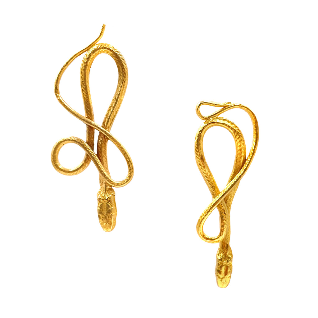 Serpentine Earrings, Gold, Medium