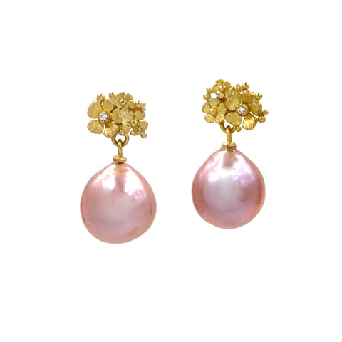 Floral Pearl Drop Earrings, Blush Pearls
