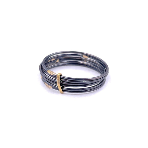Six Band Black and Gold Stack Ring