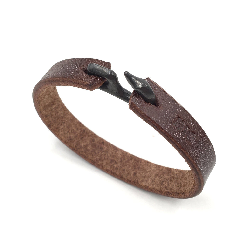 Cygnet Hook Bracelet, Shibuichi & Brown Leather
