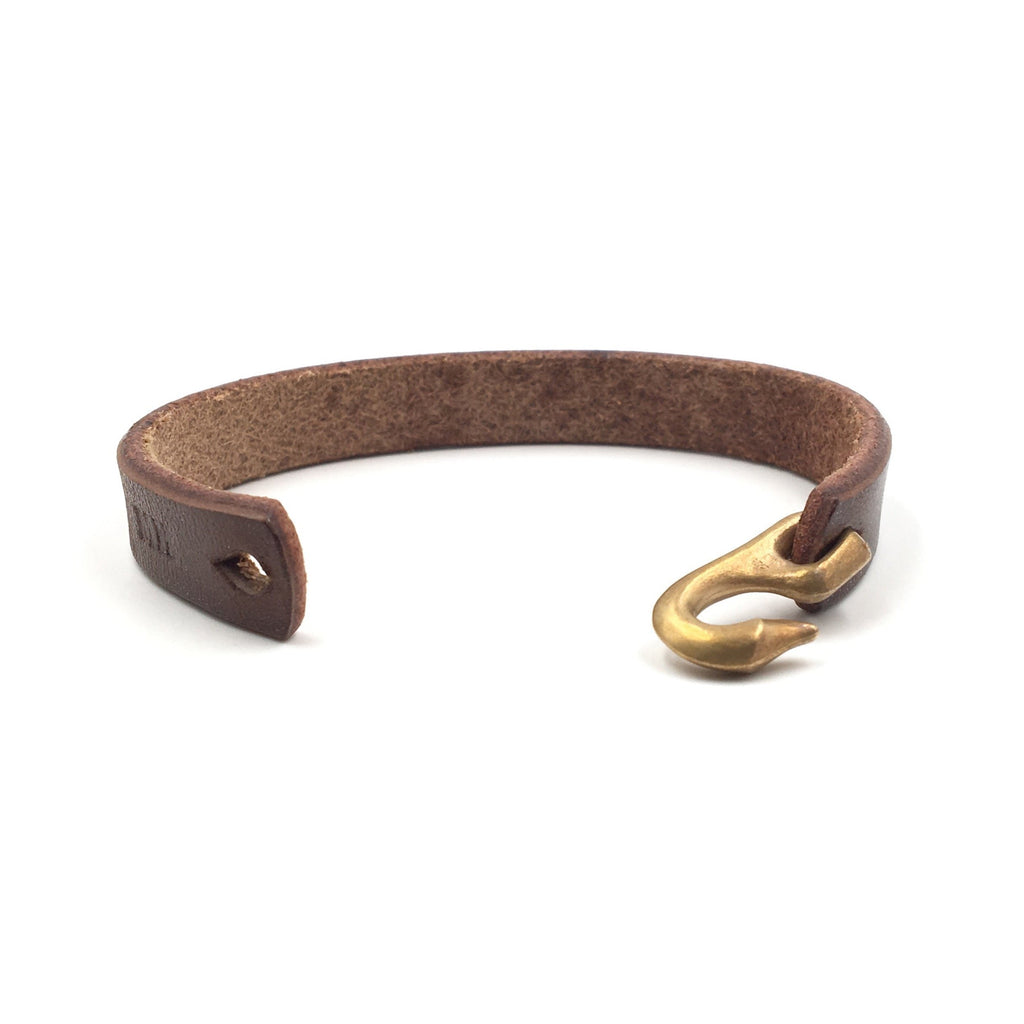 Cygnet Hook Bracelet, Bronze & Brown Leather Medium