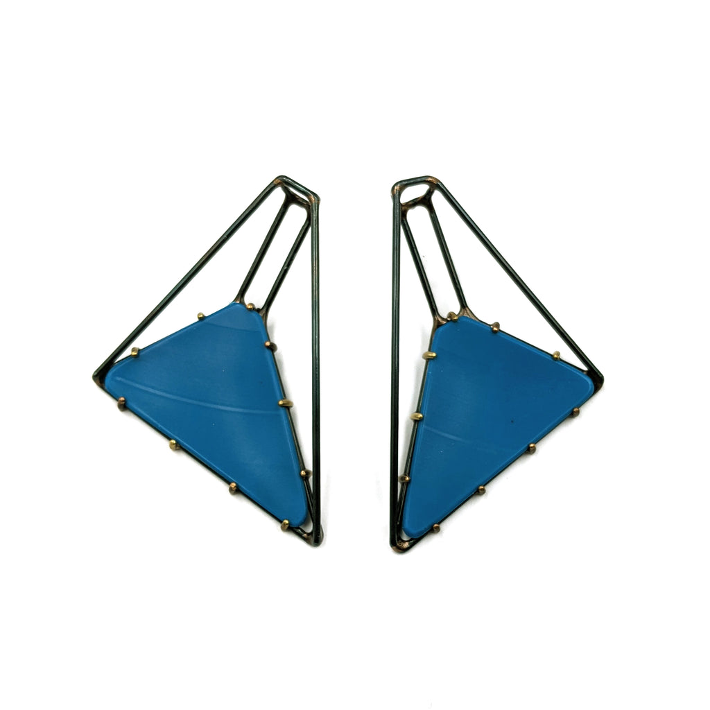Foundation Trapezoid Vinyl Earrings, Medium, Blue