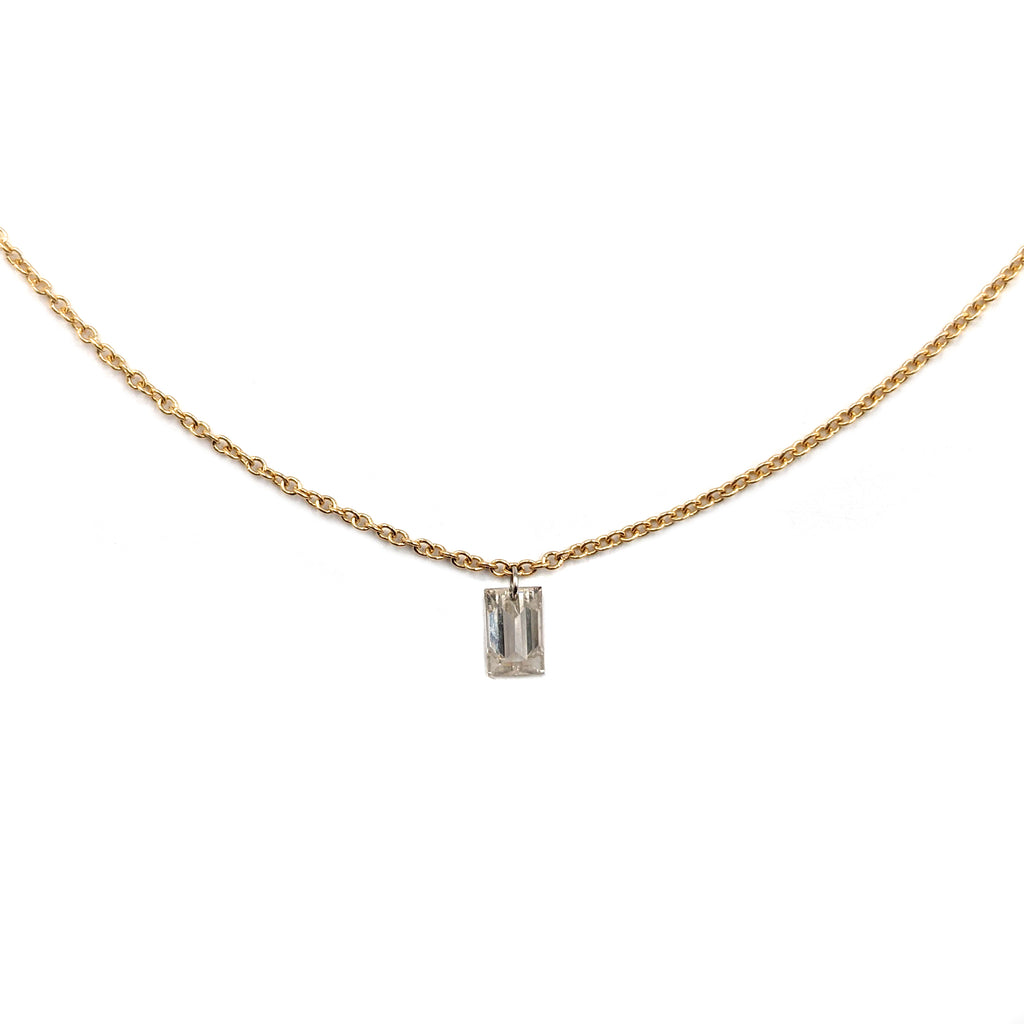 Floating Diamond Necklace, Single Baguette