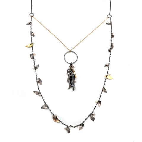 Mixed Long Double Strand Leaf Necklace
